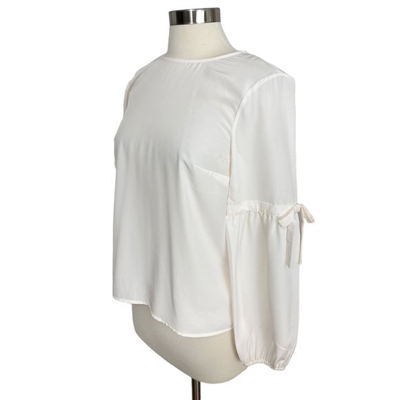 NWT Draper James 6 Willow White Long Sleeve Bell Collection Bow Tie Sleeve Blous - Picture 4 of 7